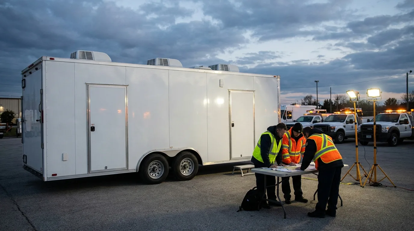Field command trailer at an emergency staging area