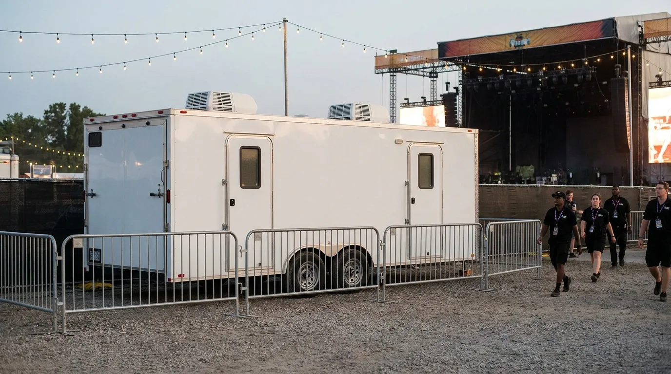 Production office trailer at an outdoor festival site