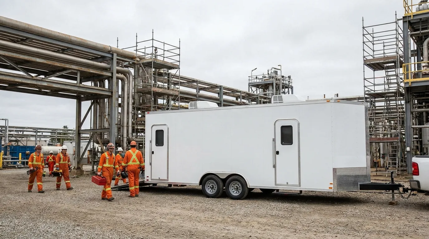 Office trailer at an industrial plant during a maintenance turnaround
